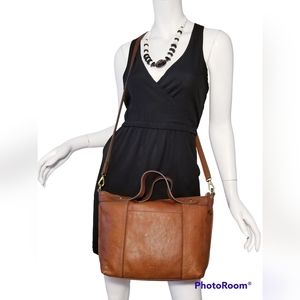 FOSSIL MADDOX REVIVAL TOTE SHOPPER PURSE SHOULDER BAG BROWN LEATHER